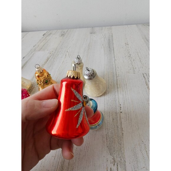 Vintage glass bells ornament glitter silver set Xmas tree Victorian - Picture 4 of 6